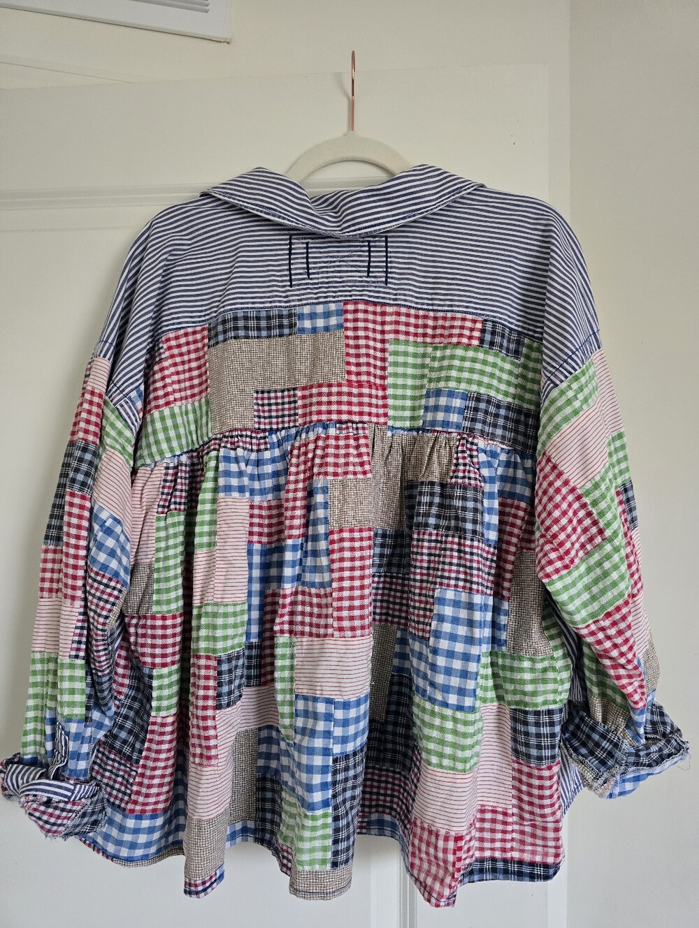 We The Free Patchwork Gingham Plaid Boho Button Front Blouse - Picture 6 of 10